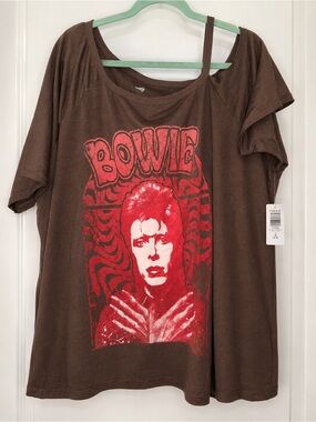 Torrid David Bowie Off Shoulder Graphic Tee Brown Red Plus Size 3 3X NWT